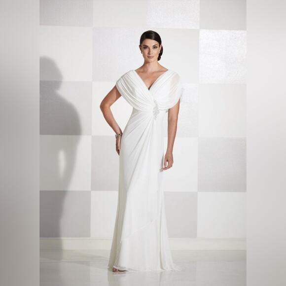 NWT Cameron 14 Blake by Mon Cheri cream draped chiffon down 115606 - Picture 1 of 9